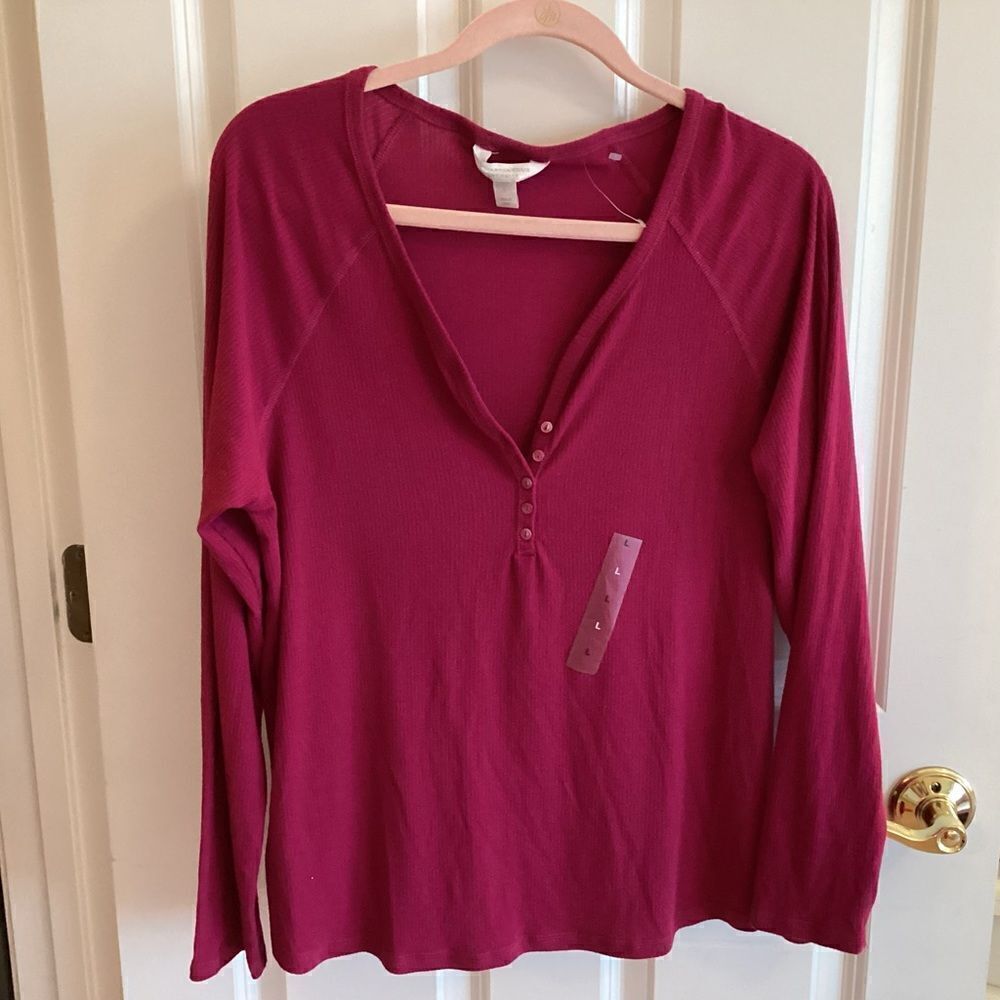 NWT. Charter Club Brand Women’s Cranberry Colored Jersey Knit PJ Top Size Large